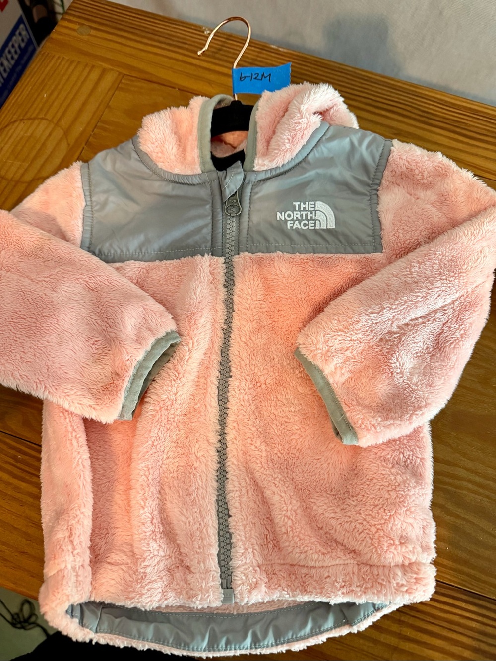 The North Face Pink and Gray Fleece Sherpa Zip-Up Jacket with Hood - Like New